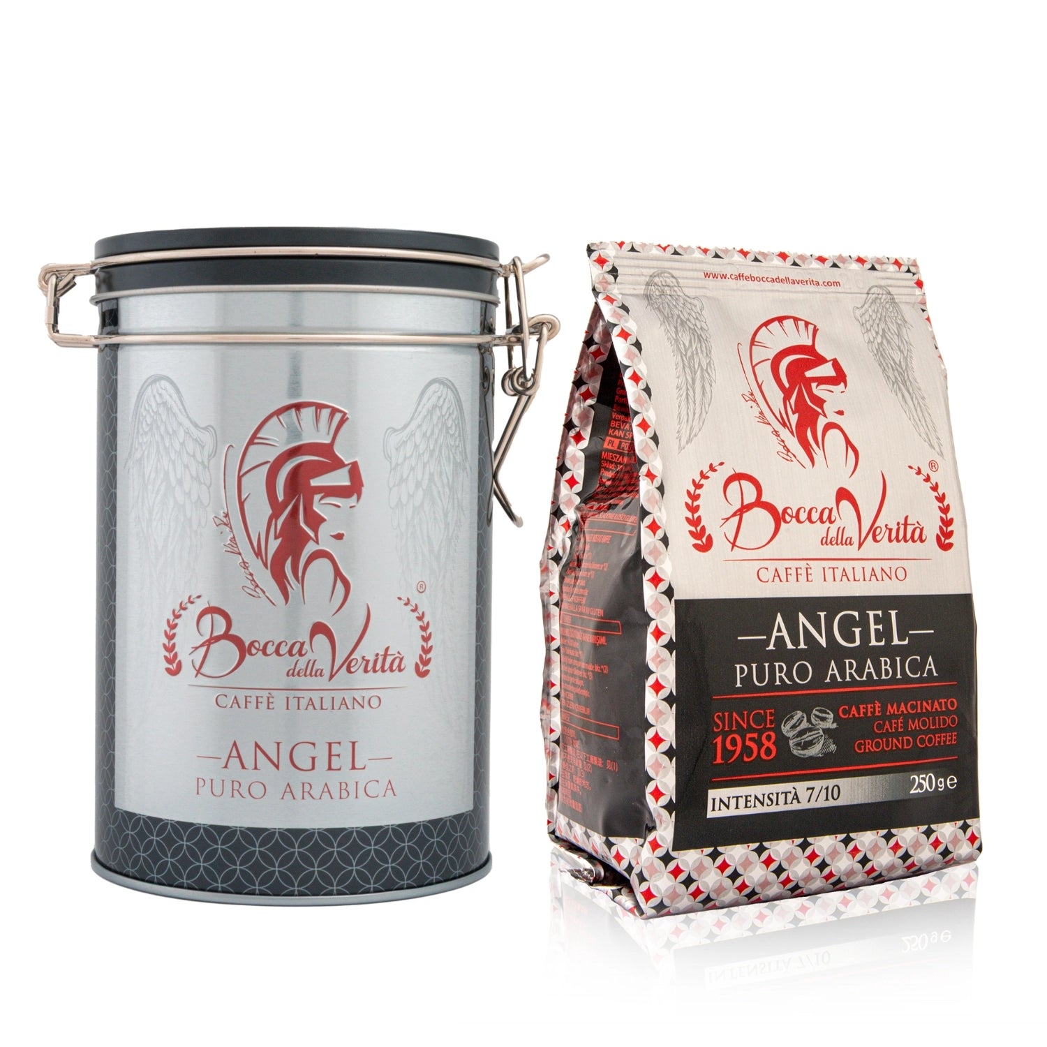 Lata "Angel" de Aluminio Decorativa con Cierre Hermético con Café Molido de 250G
