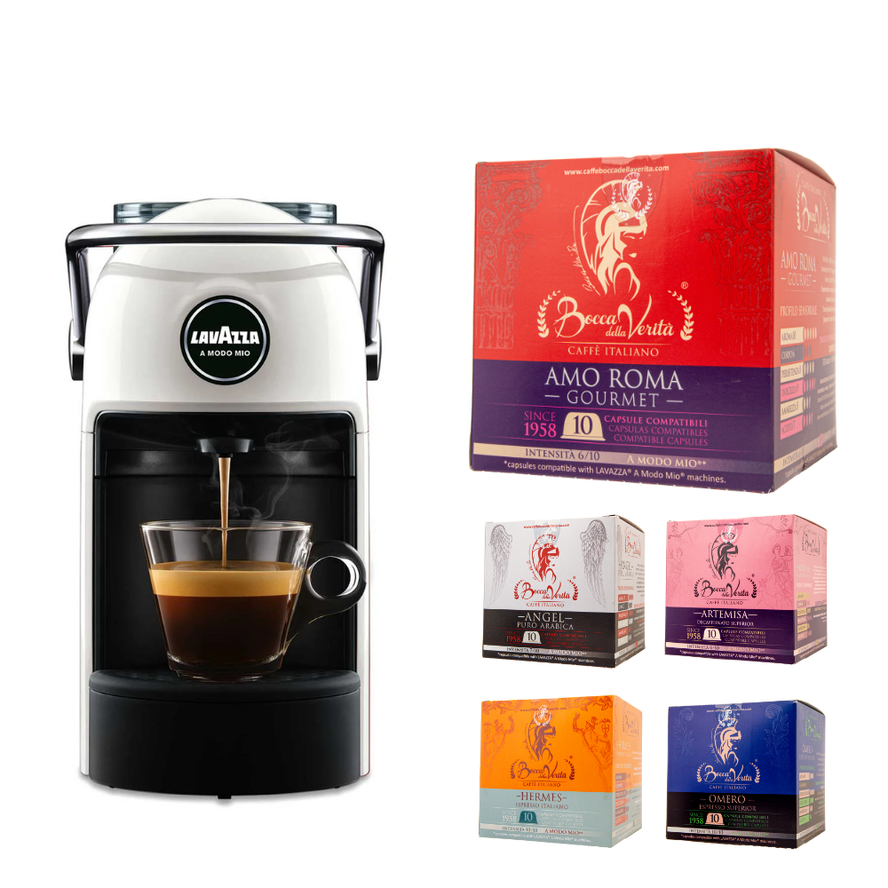 Cafetera Lavazza® A Modo Mio® Jolie Blanca + Regalo 10 Cápsulas Bocca della Verità® Compatibles