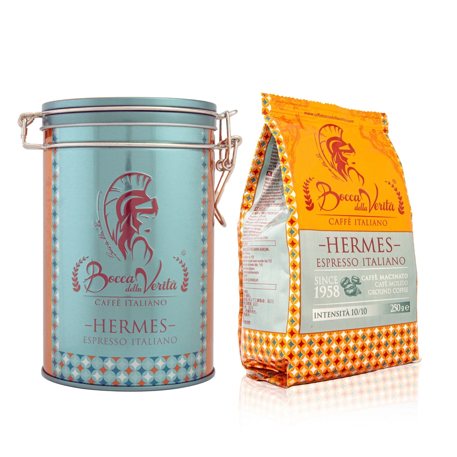 Lata "Hermes" de Aluminio Decorativa con Cierre Hermético con Café Molido de 250G