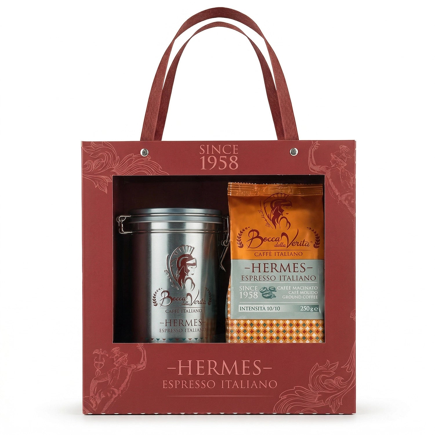 Lata "Hermes" de Aluminio Decorativa con Cierre Hermético con Café Molido de 250G