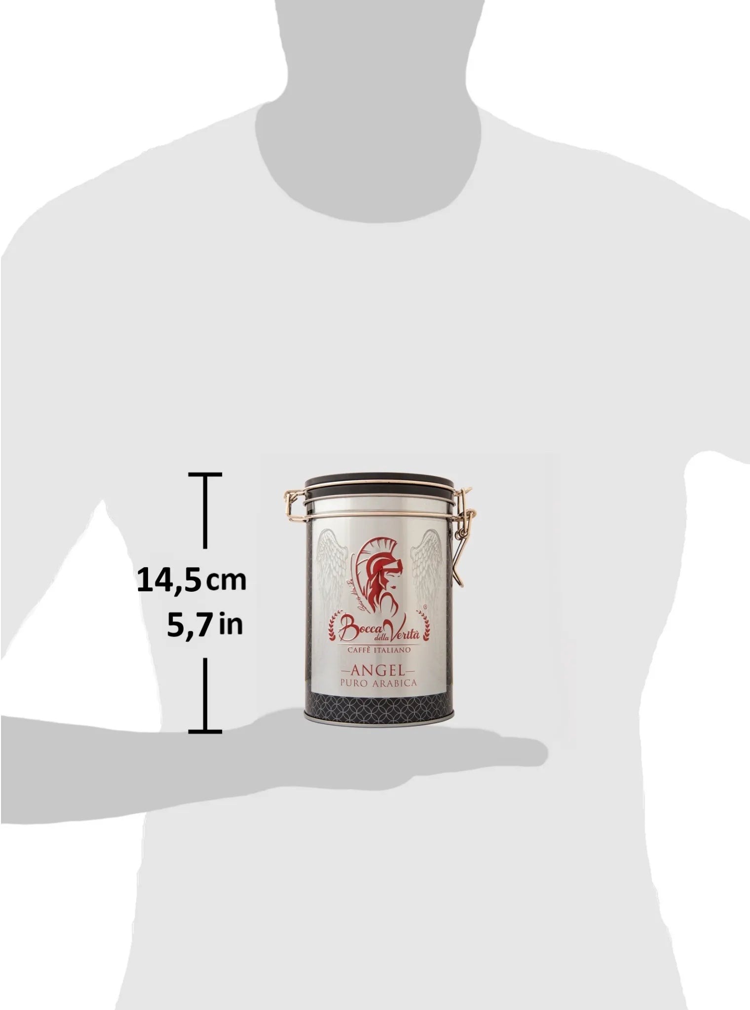 Decorative Aluminum Can with Hermetic Closure 250G of Bocca della Verità Angel Pure Arabica Italian Coffee