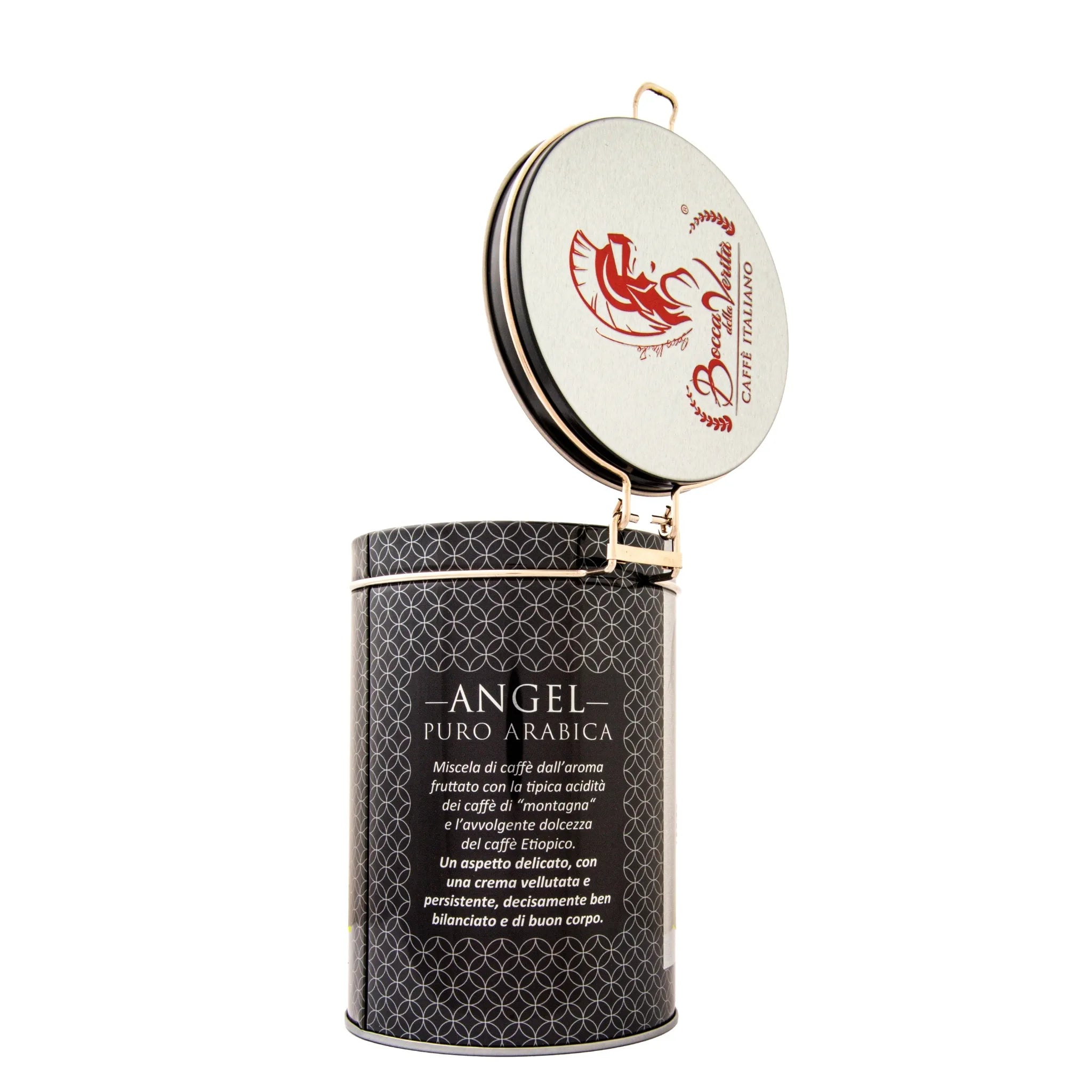 Decorative Aluminum Can with Hermetic Closure 250G of Bocca della Verità Angel Pure Arabica Italian Coffee