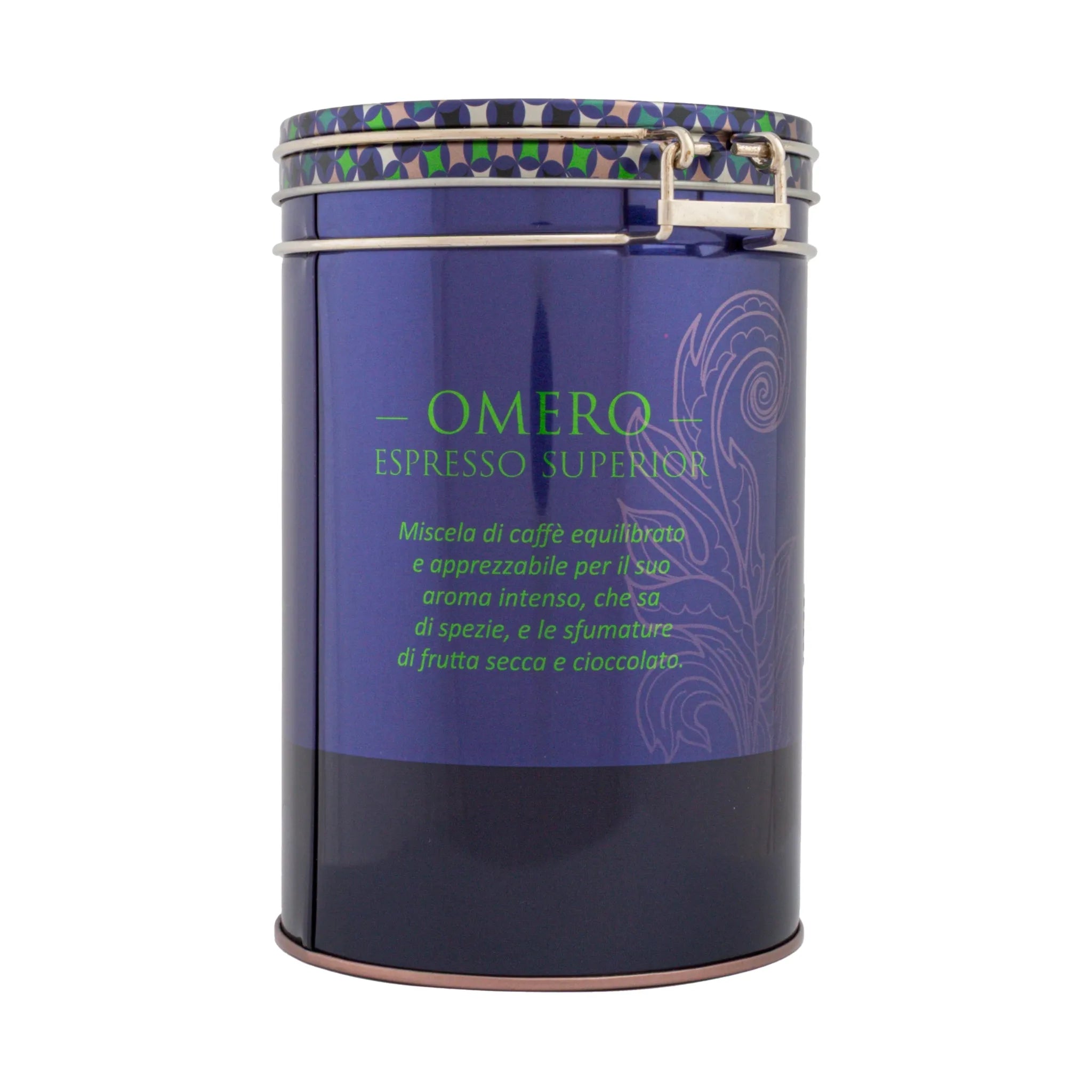 Decorative Aluminum Can with Hermetic Closure 250G Italian Coffee Bocca della Verità Omero Espresso Superior