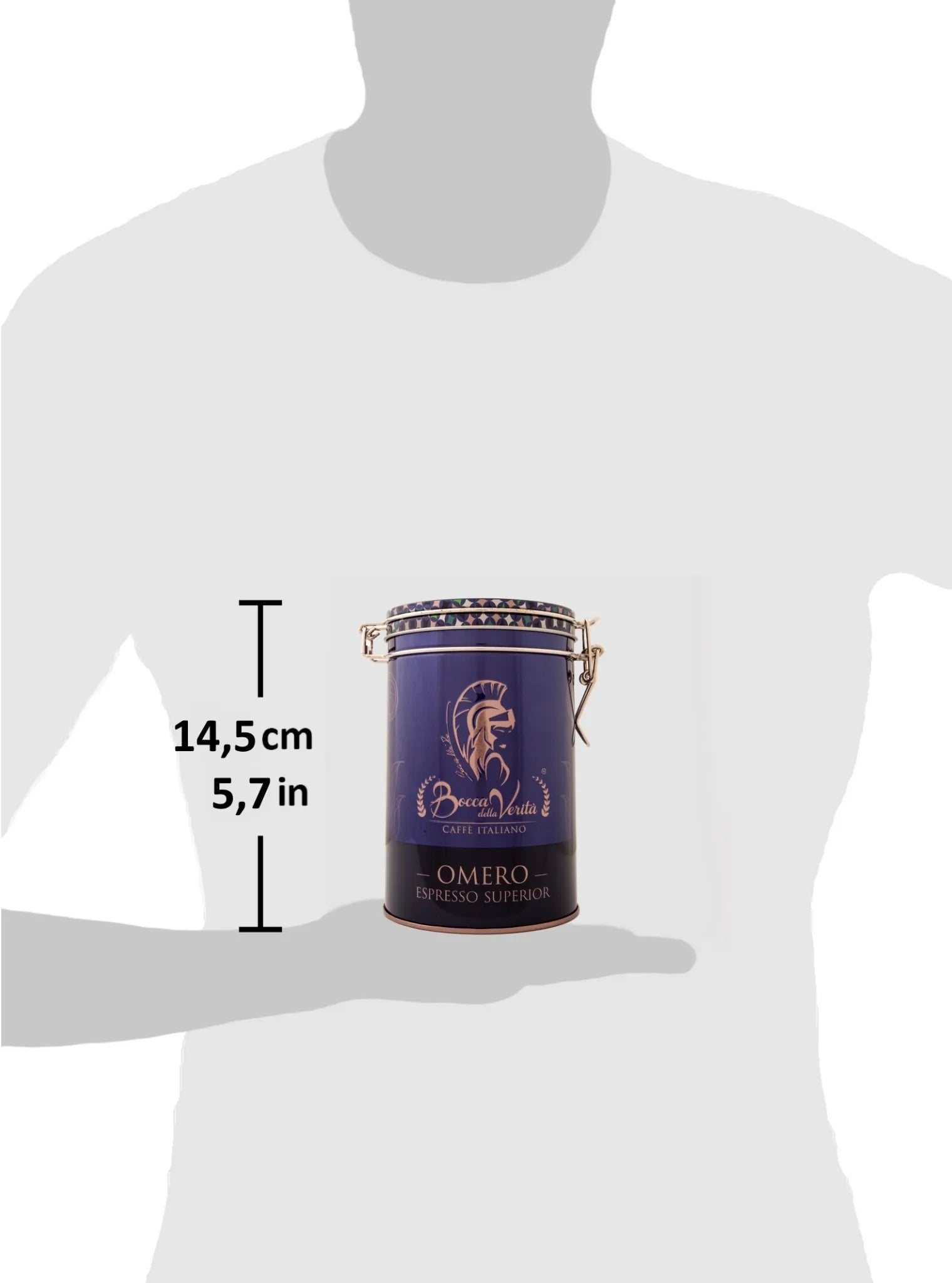 Decorative Aluminum Can with Hermetic Closure 250G Italian Coffee Bocca della Verità Omero Espresso Superior