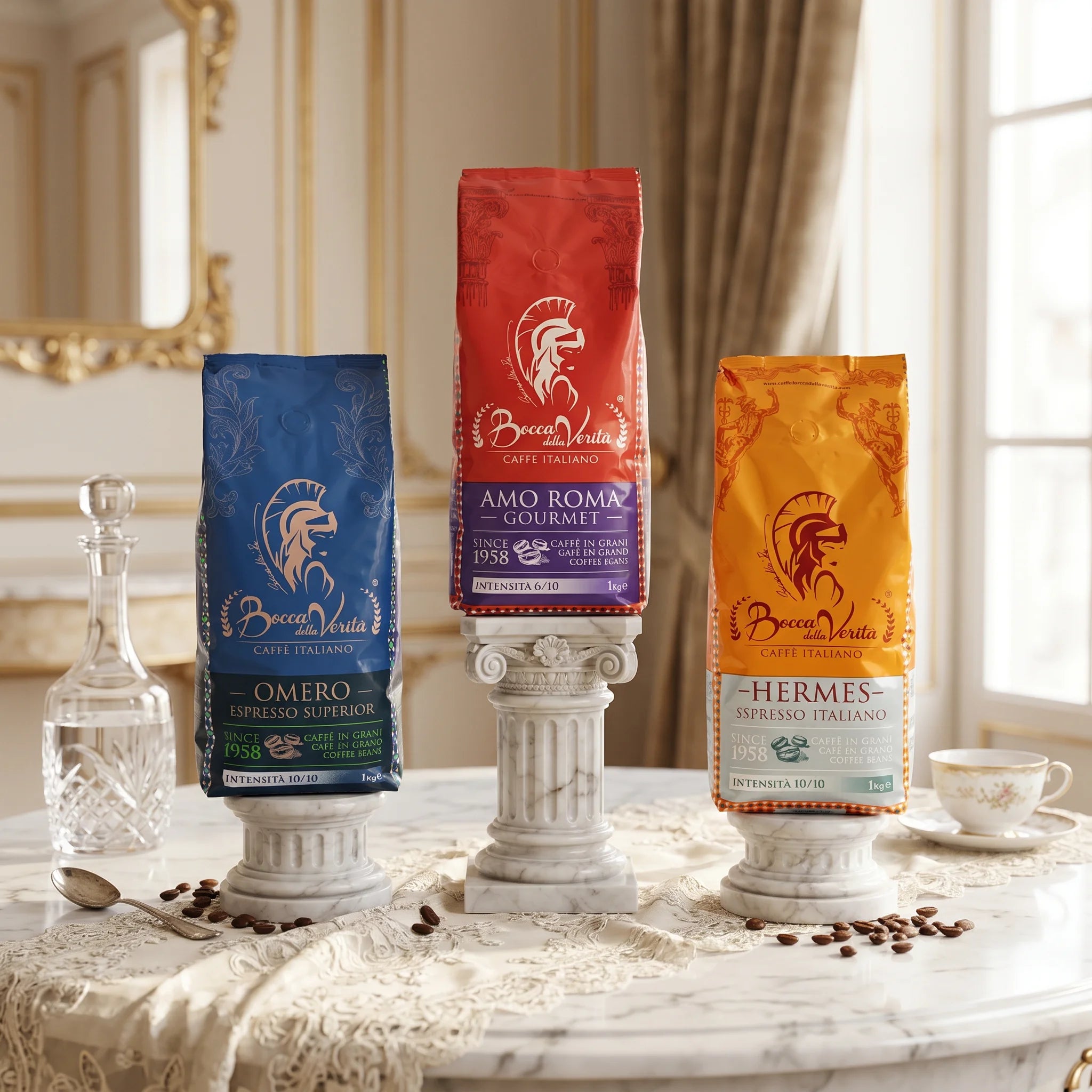 “Colección Maestros Café Italiano” 3Kg en Grano Amo Roma + Angel Arabica + Hermes Espresso Italiano