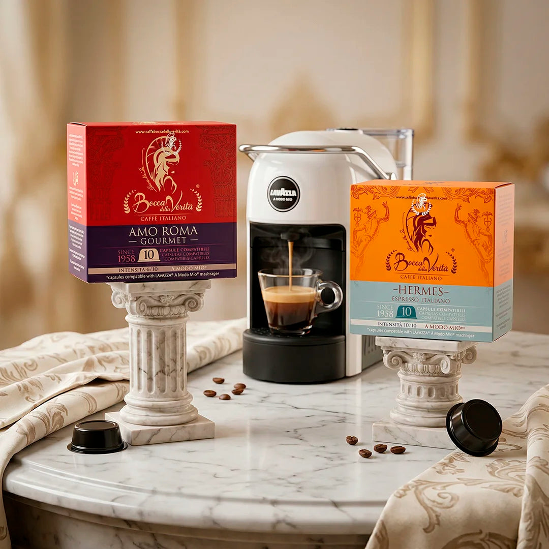 Caffettiera A Modo Mio® Jolie Bianca + Regalo 10 Capsule Bocca della Verità® Compatibili