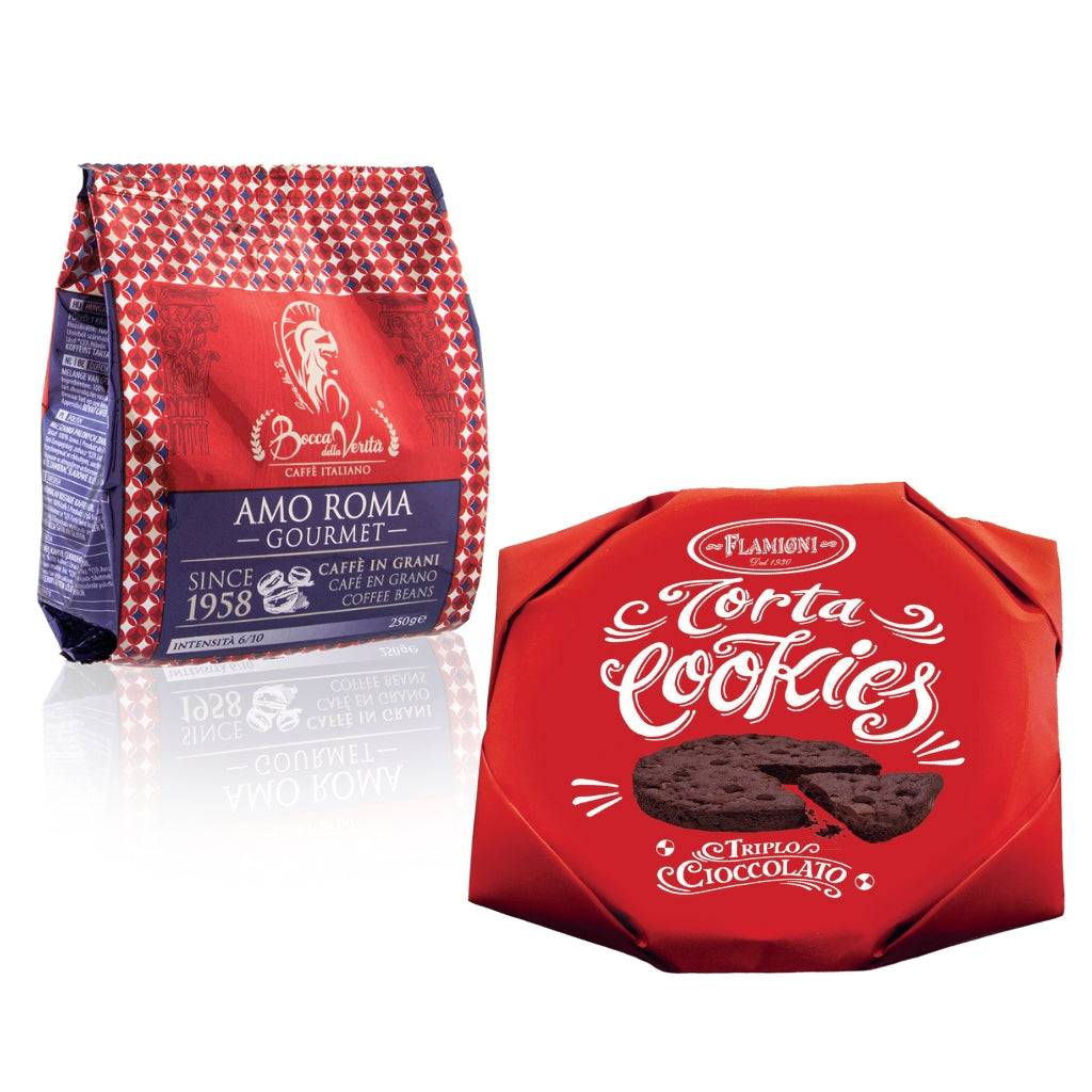 Pack Café en Grano Amo Roma 250g + Tarta Cookies al Triple Chocolate