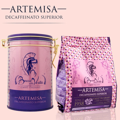Artemisa Decaffeinated Italian Coffee Beans 250g + Gift Tin + Colomba Classic 500g