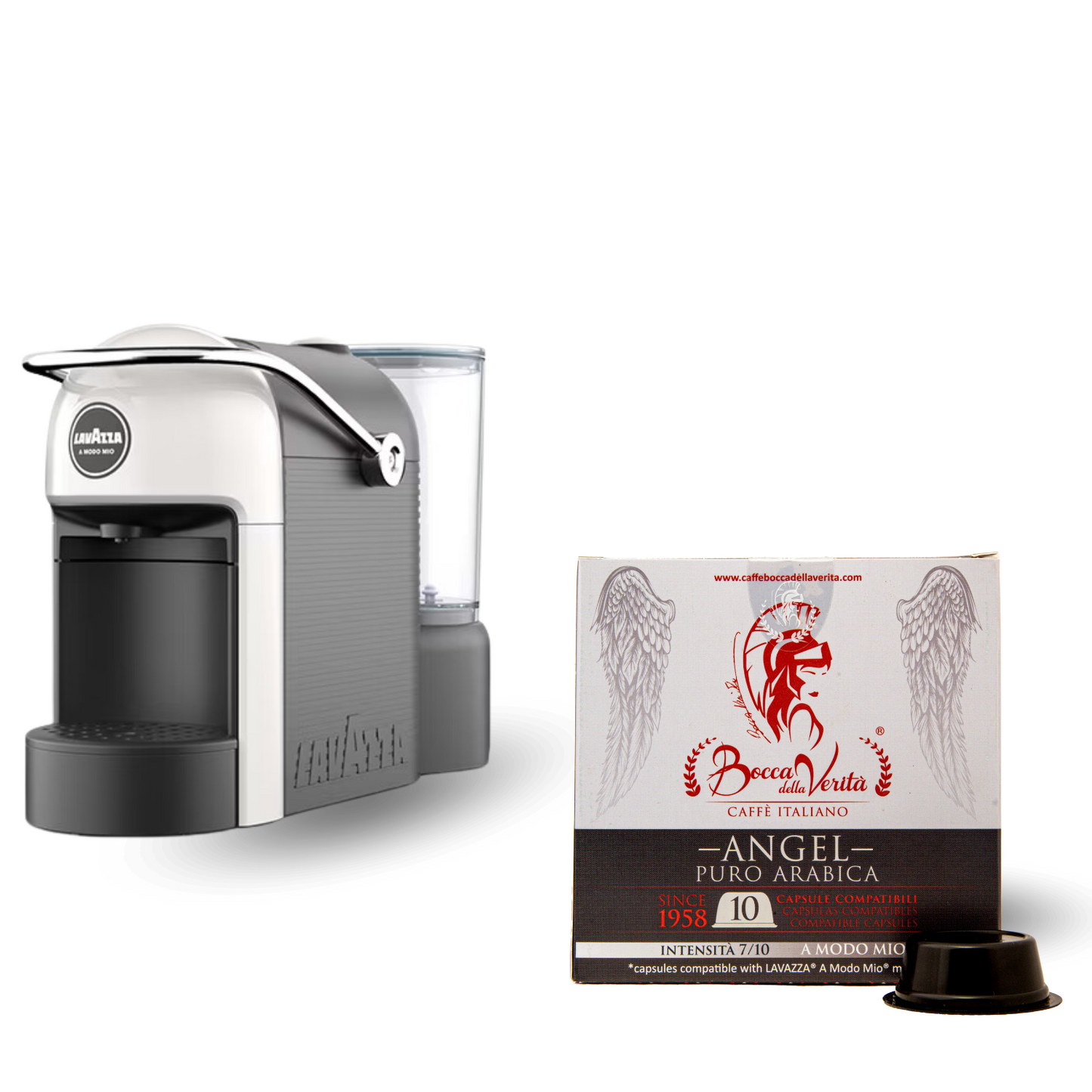 Cafetera Lavazza® A Modo Mio® Jolie Blanca + Regalo 10 Cápsulas Bocca della Verità® Compatibles