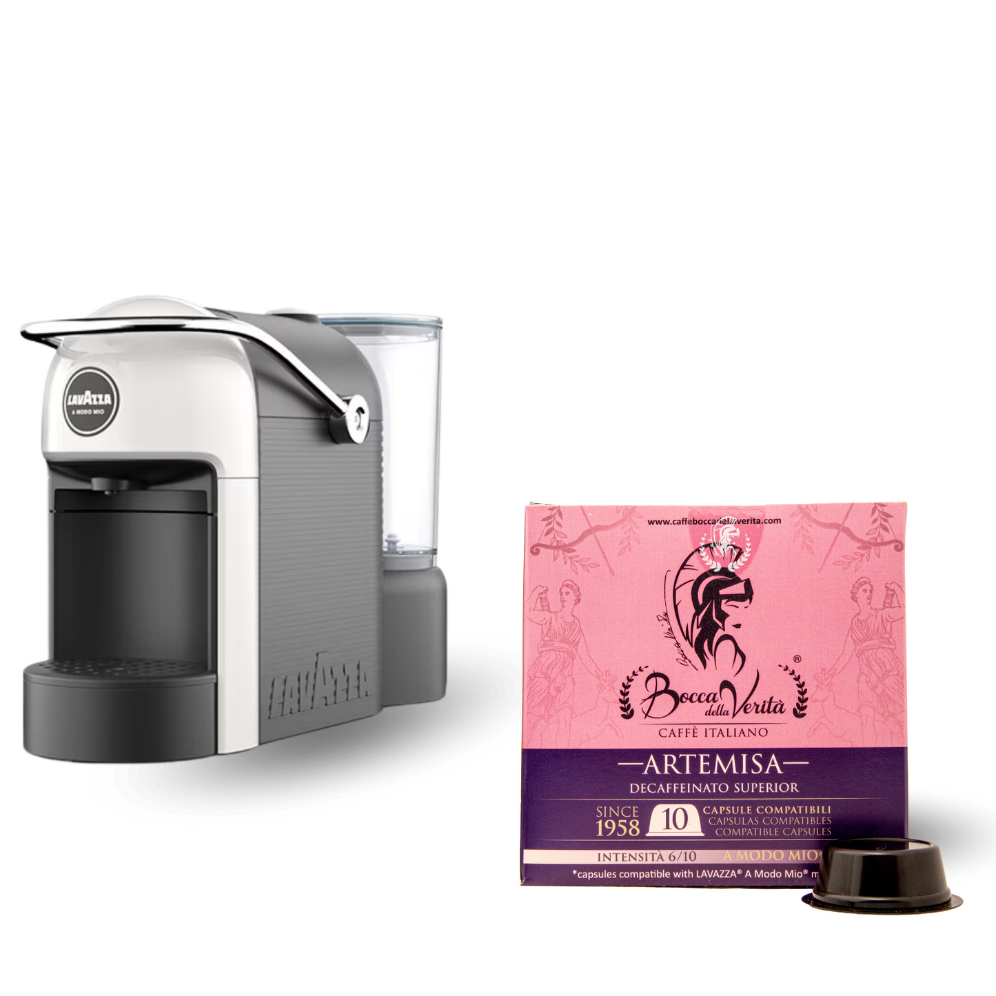 Cafetera Lavazza® A Modo Mio® Jolie Blanca + Regalo 10 Cápsulas Bocca della Verità® Compatibles