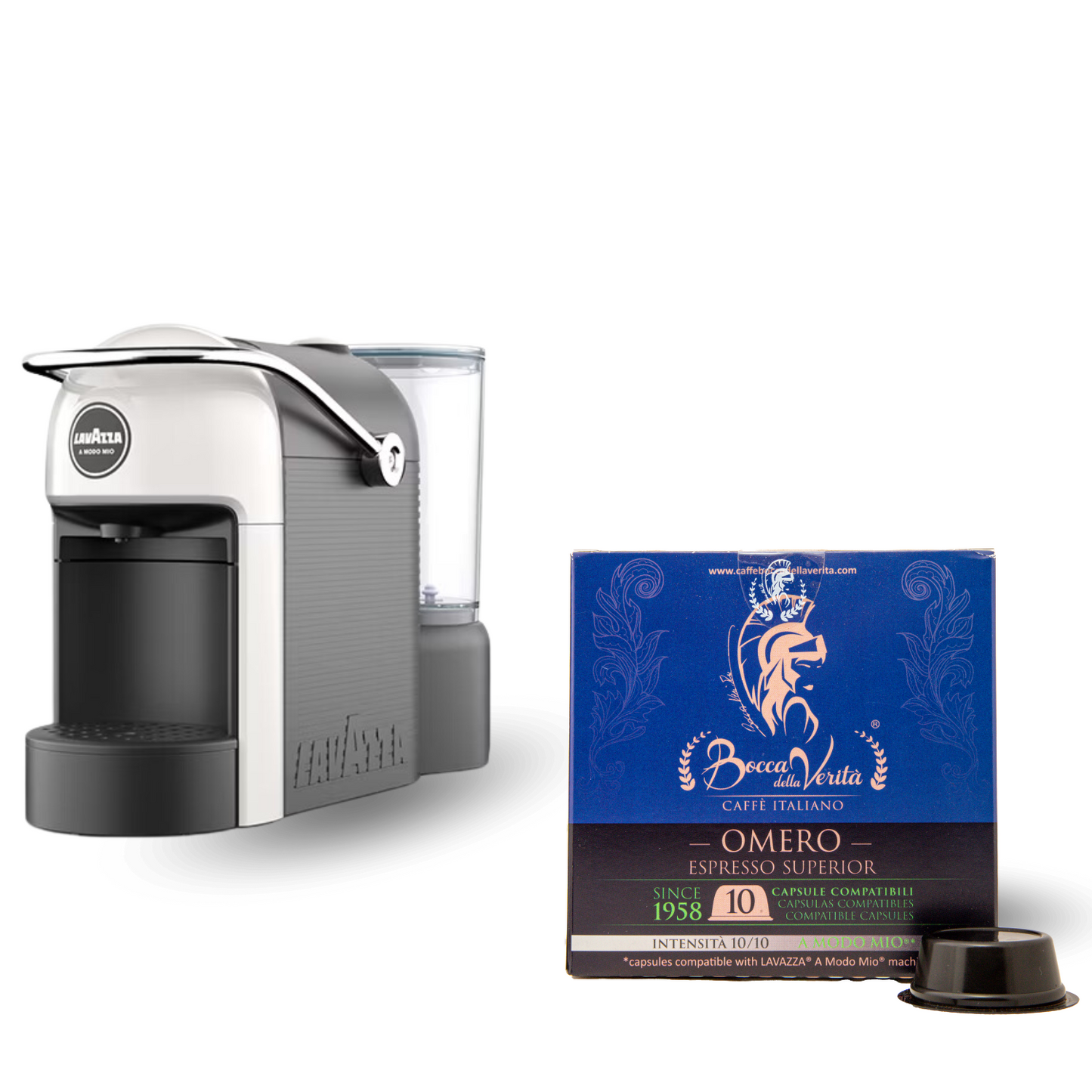 Cafetera Lavazza® A Modo Mio® Jolie Blanca + Regalo 10 Cápsulas Bocca della Verità® Compatibles