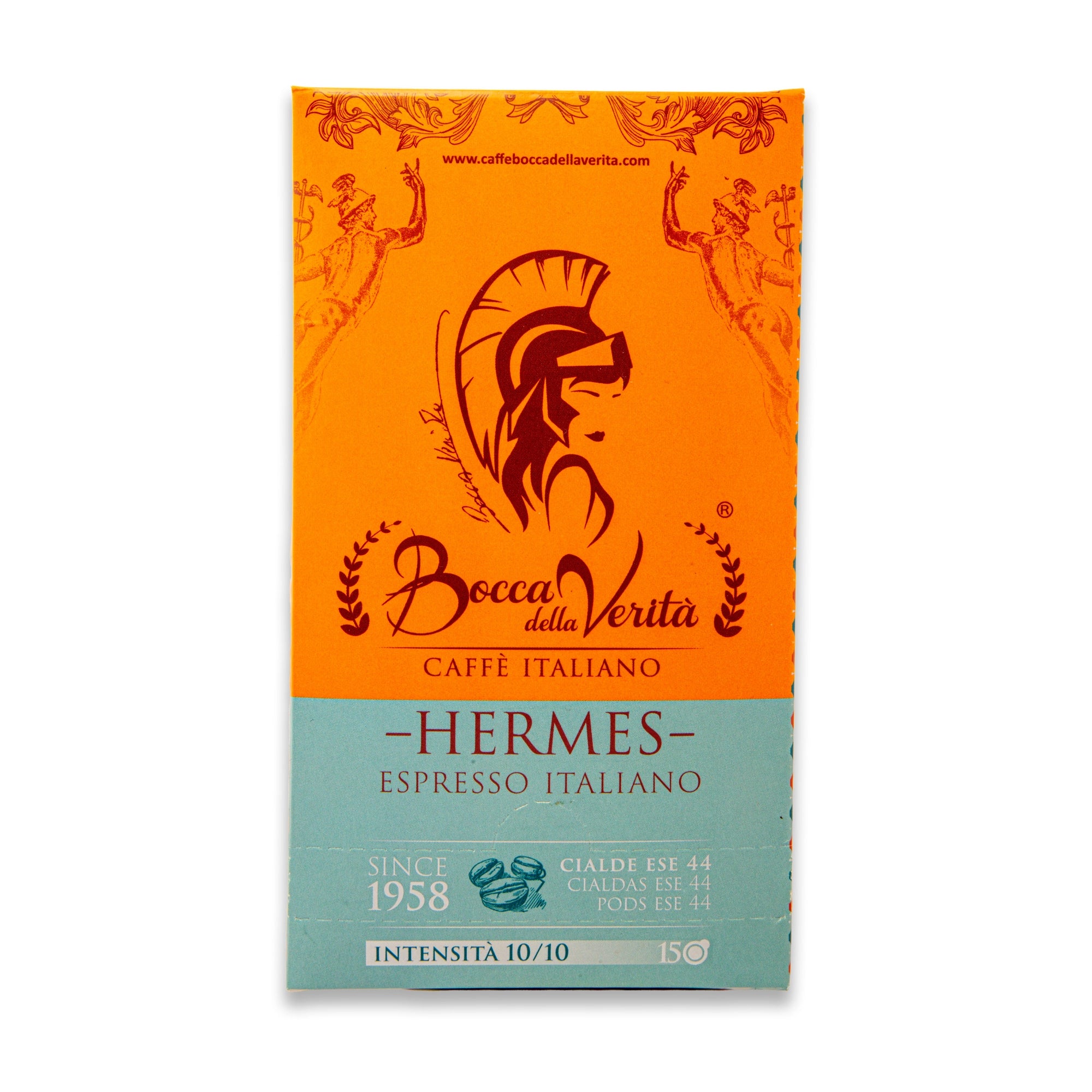 Caja de café Bocca della Verità Hermes Espresso Italiano, 15 monodosis ESE 44 mm, intensidad máxima