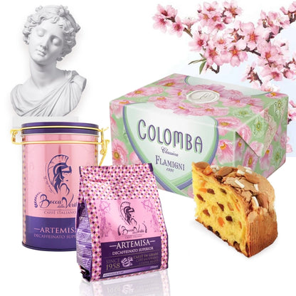 Artemisa Decaffeinated Italian Coffee Beans 250g + Gift Tin + Colomba Classic 500g