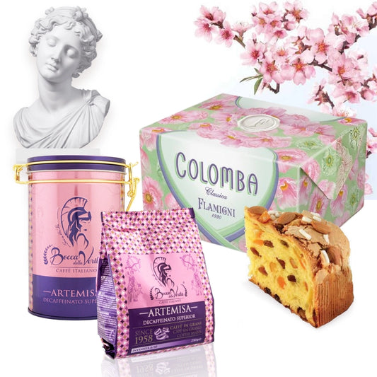 Artemisa Decaffeinated Italian Coffee Beans 250g + Gift Tin + Colomba Classic 500g
