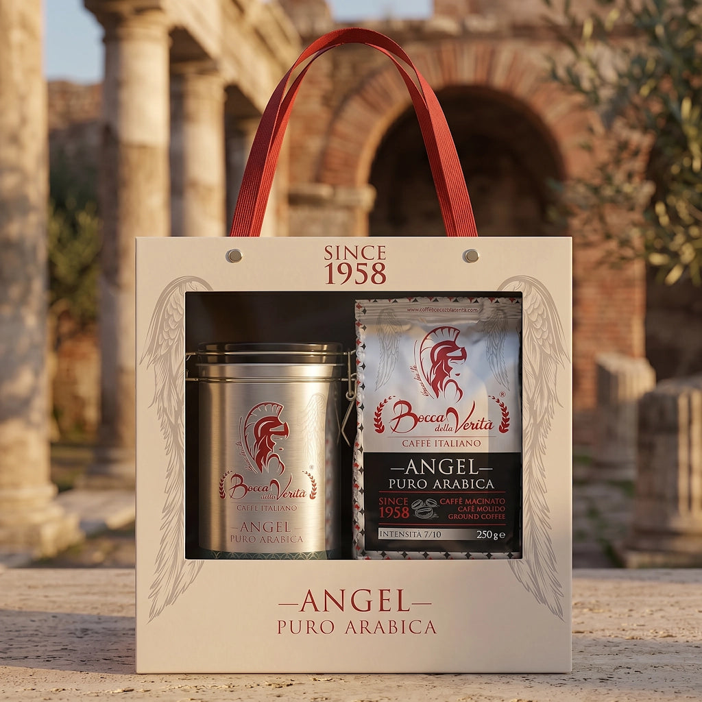 Lata "Angel" de Aluminio Decorativa con Cierre Hermético con Café Molido de 250G