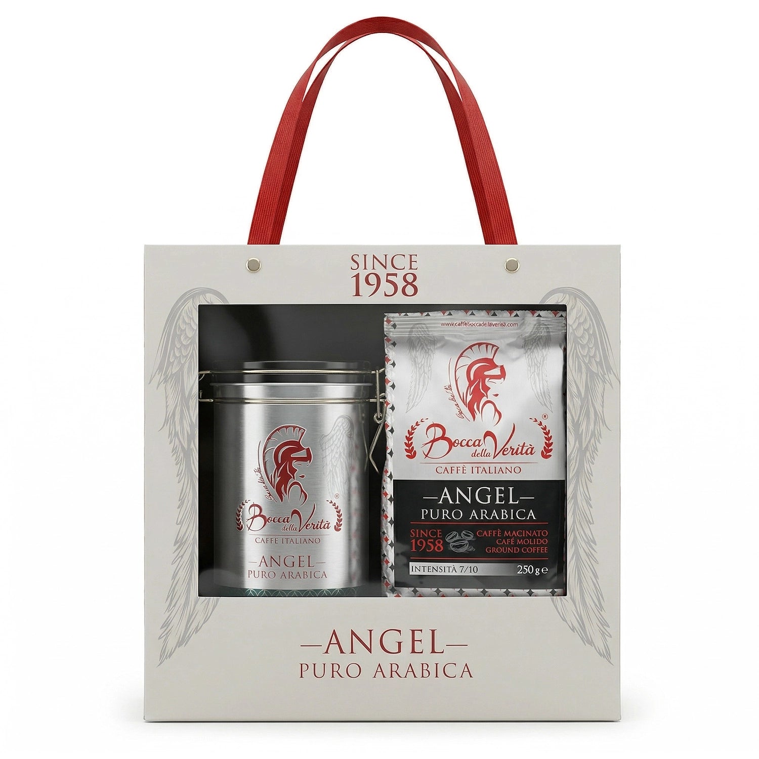 Lata "Angel" de Aluminio Decorativa con Cierre Hermético con Café Molido de 250G