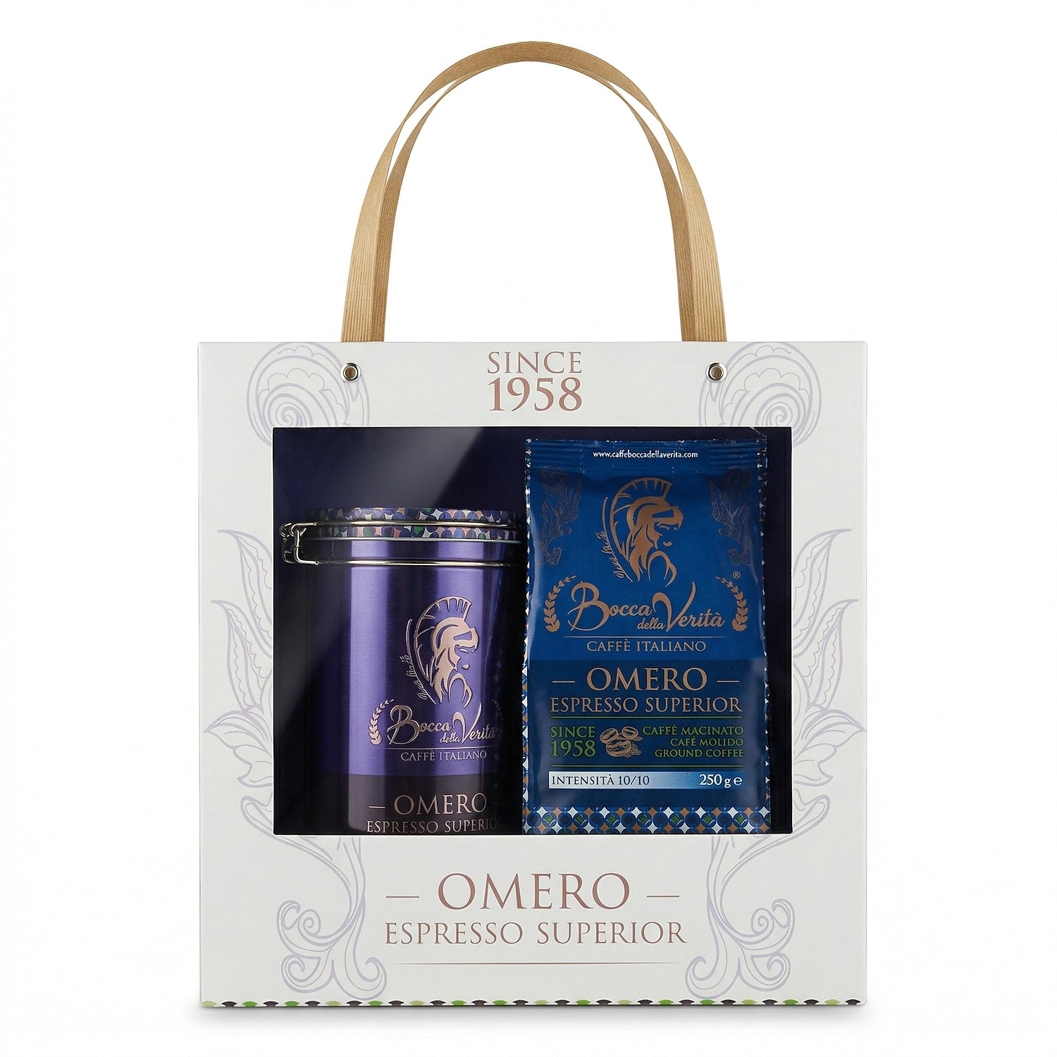Lata Bocca della Verità de Aluminio Decorativa con Cierre Hermético con Café Molido de 250G