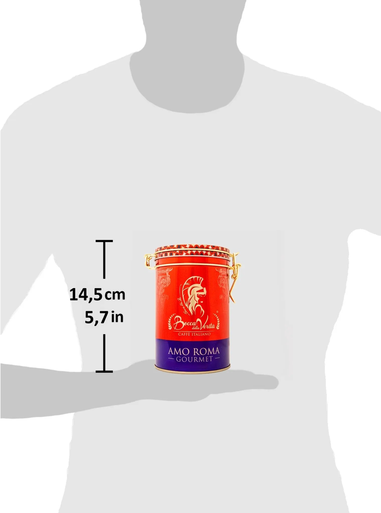Decorative Aluminum Can with Hermetic Closure 250G of Italian Coffee Bocca della Verità Amo Roma Gourmet