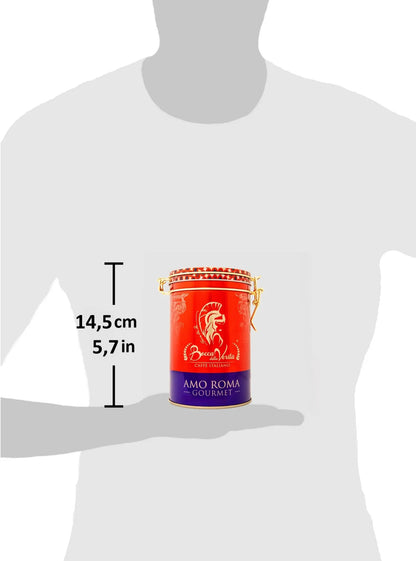 Decorative Aluminum Can with Hermetic Closure 250G of Italian Coffee Bocca della Verità Amo Roma Gourmet