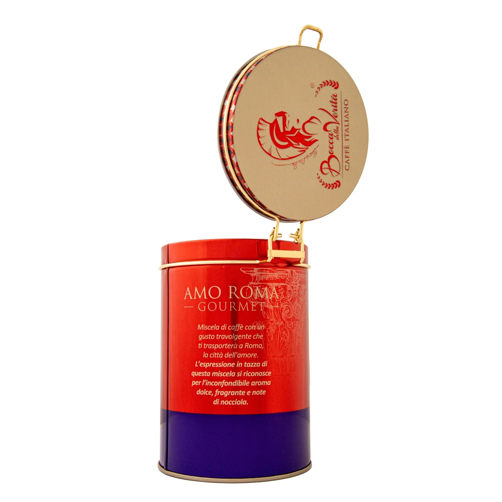 Decorative Aluminum Can with Hermetic Closure 250G of Italian Coffee Bocca della Verità Amo Roma Gourmet