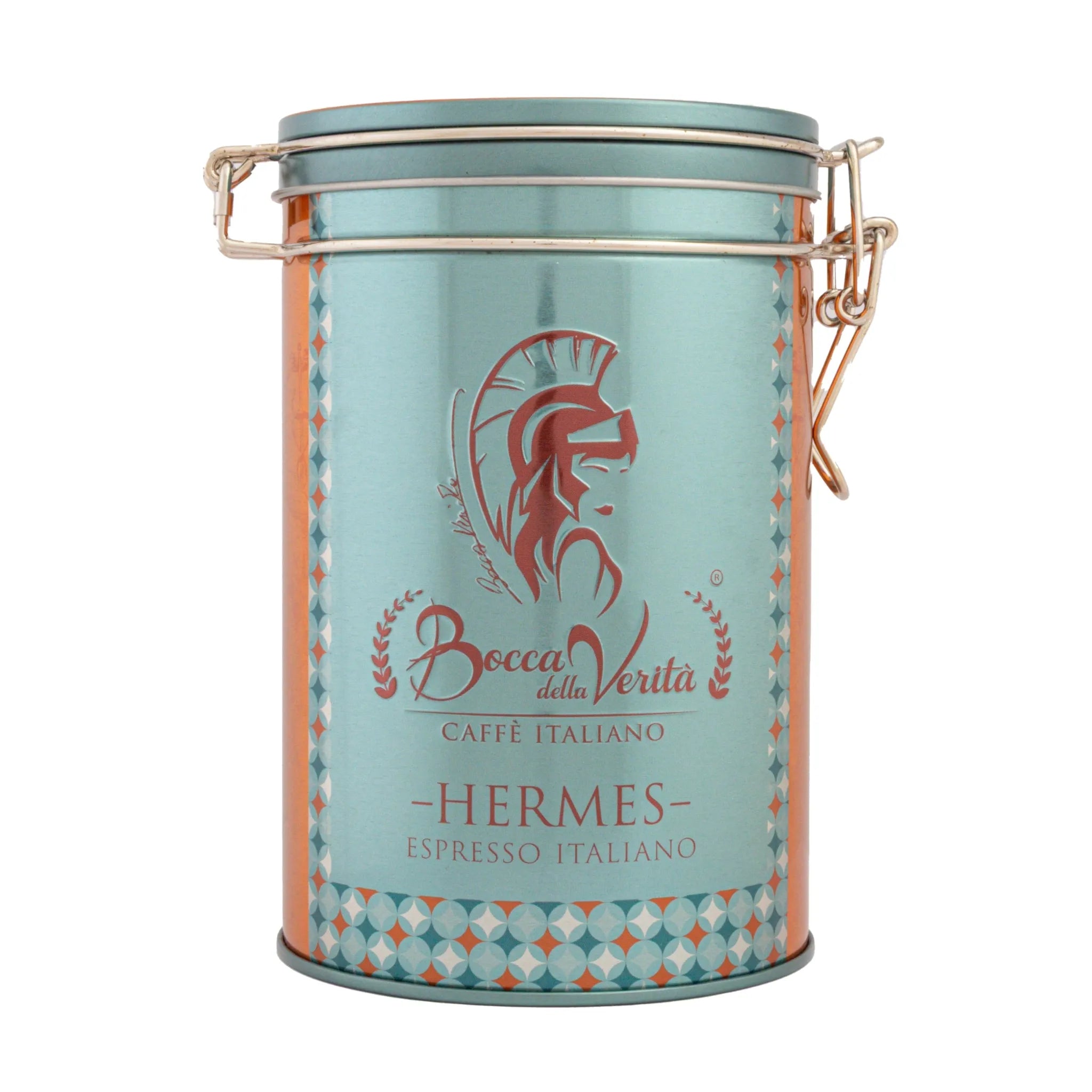 Decorative Aluminum Can with Hermetic Closure 250G of Italian Coffee Bocca della Verità Hermes Espresso Italiano