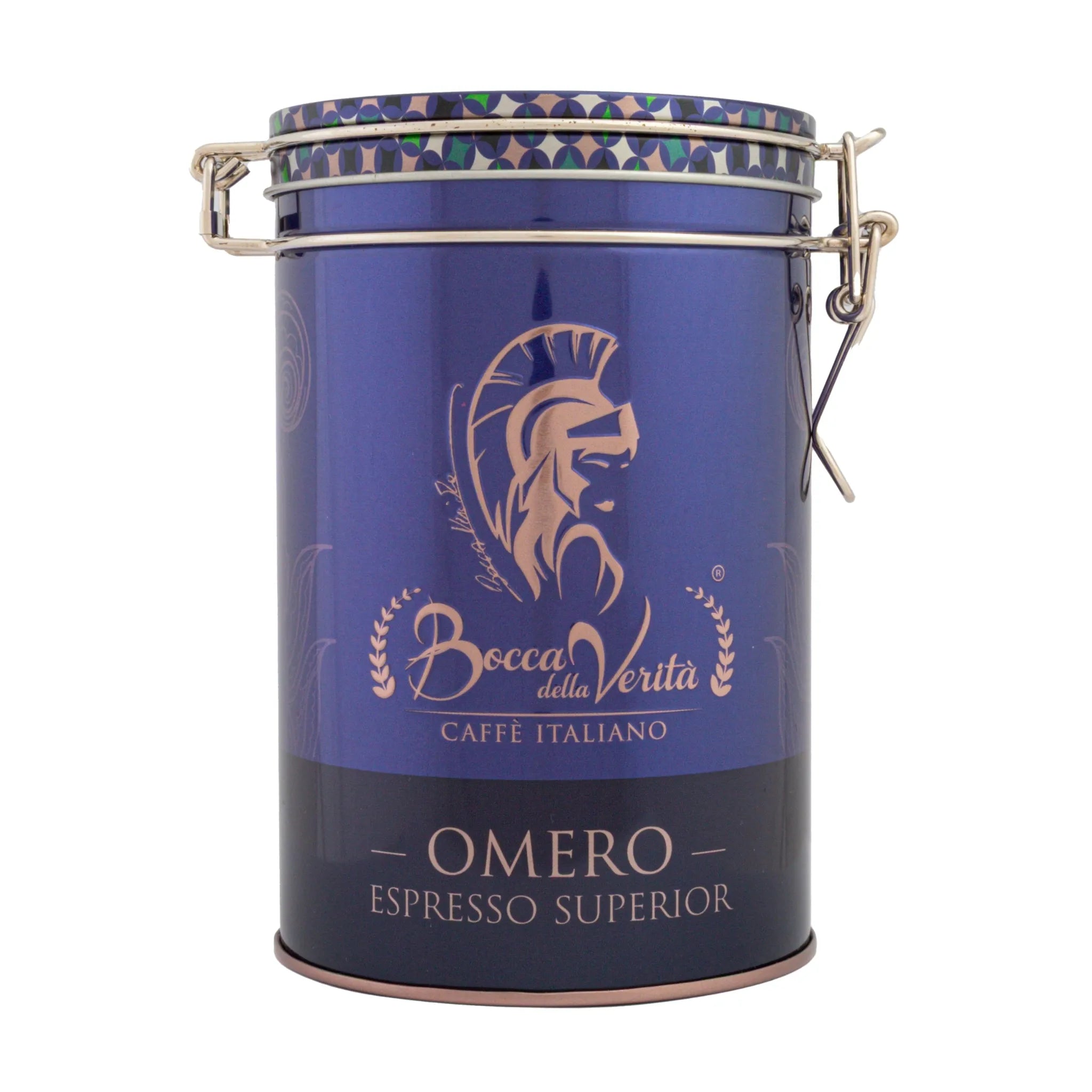 Decorative Aluminum Can with Hermetic Closure 250G Italian Coffee Bocca della Verità Omero Espresso Superior