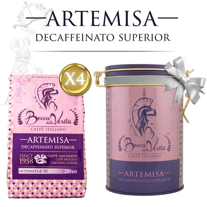 Promoción Especial 4 uds de Café Italiano Molido 250g “Artemisa” Descafeinado + Lata Decorativa